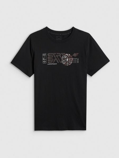 4F T-shirt regular z nadrukiem męski - czarny XL. Czarne t-shirty męskie 4f, m, bez wzorów, z bawełny, bez kołnierzyka, bez ramiączek. Za 69.99 zł.