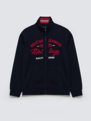 Bluza męska rozpinana z dużą aplikacją granatowa Shon 403. Niebieskie bluzy rozpinane męskie Big Star, l, z aplikacjami, z bawełny, retro, bez ramiączek, bez kaptura. Za 249.99 zł.