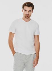 PAKO LORENTE – Biały gładki t-shirt v-neck. Białe t-shirty męskie Pako Lorente, xl, bez wzorów, z bawełny, bez kołnierzyka, bez ramiączek. Za 69.99 zł.