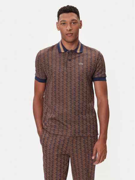 Lacoste Polo DH1417 Brązowy Regular Fit. Brązowe koszulki polo męskie Lacoste, m, bez wzorów, z syntetyku, bez kołnierzyka, bez ramiączek. Za 619.99 zł.