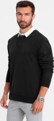 Ombre Bluza męska z białym kołnierzykiem polo - czarna V6 OM-SSNZ-0132 M. Białe bluzy nierozpinane męskie Ombre, m, bez wzorów, bez ramiączek, bez kaptura. Za 79.99 zł.