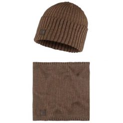 Czapka dla dorosłych Buff Gift Pack Set Beanie and Neckwarmer. Brązowe czapki męskie Buff, bez wzorów, z poliesteru, sportowe. Za 199.99 zł.