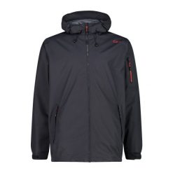 Kurtka przeciwdeszczowa z kapturem CMP. Czarne kurtki męskie CMP, xl, bez wzorów, sportowe, bez ramiączek, z kapturem. Za 340.00 zł.
