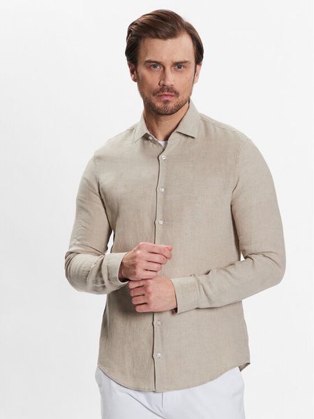 Calvin Klein Koszula Linen Solid Slim Shirt K10K109286 Beżowy Slim Fit. Brązowe koszule męskie Calvin Klein, m, bez wzorów, ze lnu, bez kołnierzyka, bez ramiączek. Za 229.99 zł.