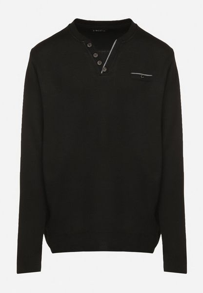 Czarny Sweter z Wełną Zdobiony Guzikami przy Dekolcie Acandria. Czarne swetry męskie Born2be, z aplikacjami, z dzianiny, eleganckie, bez kołnierzyka, bez ramiączek. Za 59.99 zł.