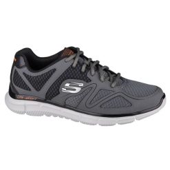 Buty sportowe Sneakersy męskie, Skechers Satisfaction-Flash Point. Szare buty sportowe na co dzień męskie Skechers, m, bez wzorów, casualowe, bez ramiączek, bez kaptura, trekkingowe. Za 199.99 zł.