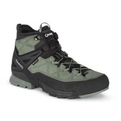Buty trekkingowe męskie Aku Rock Dfs Mid Gtx. Zielone buty trekkingowe męskie Aku, bez wzorów, z materiału, rockowe, za kostkę, bez obcasa, bez zapięcia. Za 913.00 zł.