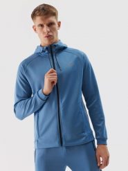 4F Bluza treningowa rozpinana z kapturem męska - niebieska XL. Niebieskie bluzy rozpinane męskie 4f, l, bez wzorów, z dzianiny, sportowe, bez ramiączek, z kapturem. W wyprzedaży za 99.99 zł.