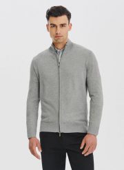 PAKO LORENTE - Szary rozpinany sweter męski. Szare kardigany męskie Pako Lorente, m, bez wzorów, z poliamidu, bez ramiączek. Za 149.99 zł.