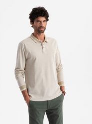 Melanżowy męski polo longsleeve z haftem piaskowy melanż V4 OM-POLS-0129 XL. Koszulki polo męskie Ombre, m, bez wzorów, bez kołnierzyka, bez ramiączek. Za 151.28 zł.