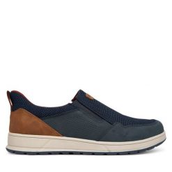 Półbuty Bugatti. Niebieskie codzienne półbuty męskie Bugatti, bez wzorów, bez obcasa, bez zapięcia. Za 289.99 zł.