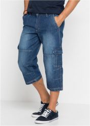Dżinsy bojówki 3/4 regular fit z prostymi nogawkami. Niebieskie jeansy męskie bonprix, bez wzorów, z denimu. Za 159.99 zł.