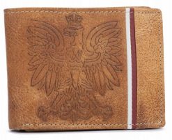 Portfel patriotyczny j. brązowy N992A-HP-BL. Brązowe portfele męskie inny, bez wzorów, ze skóry. Za 69.99 zł.