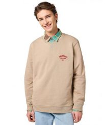 MESKA BLUZA WRANGLER SMALL LOGO CREW TIMBERWOLF 112364092. Bluzy nierozpinane męskie Wrangler, xl, bez wzorów, bez ramiączek, bez kaptura. Za 149.99 zł.