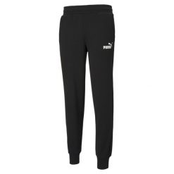 Męskie spodnie dresowe z logo Essentials PUMA Black. Czarne spodnie dresowe męskie Puma, bez wzorów, z bawełny. W wyprzedaży za 185.80 zł.
