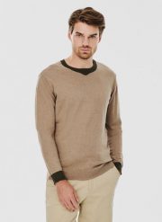 PAKO LORENTE – Melanżowy sweter męski. Brązowe swetry męskie Pako Lorente, bez wzorów, z bawełny, bez kołnierzyka, bez ramiączek. Za 149.99 zł.