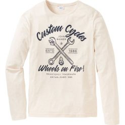 Shirt z długim rękawem i nadrukiem Regular Fit bonprix beżowy. Koszulki męskie z długim rękawem marki bonprix. Za 29.99 zł.