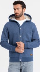 Bluza męska dresowa z kapturem zapinana na guziki granatowy melanż V1 OM-SSZP-0186 S. Niebieskie bluzy z kapturem męskie Ombre, m, bez wzorów, z dresówki, z kapturem. Za 302.57 zł.