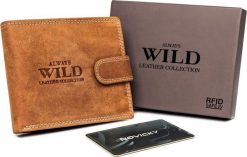 Always Wild Poziomy, Zapinany Portfel Męski Z Zewnętrzną Kieszonką Na Kartę!. Portfele męskie Always Wild, bez wzorów. Za 76.13 zł.