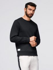 Bluza męska dresowa BASIC z okrągłym dekoltem - czarna V5 - Rozmiar: XXL. Czarne bluzy nierozpinane męskie Ombre Clothing, m, bez wzorów, z bawełny, bez ramiączek, bez kaptura. W wyprzedaży za 109.49 zł.