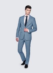 PAKO LORENTE – Niebieskie męskie spodnie garniturowe w kratkę. Niebieskie eleganckie spodnie męskie Pako Lorente, bez wzorów, z elastanu. Za 149.99 zł.