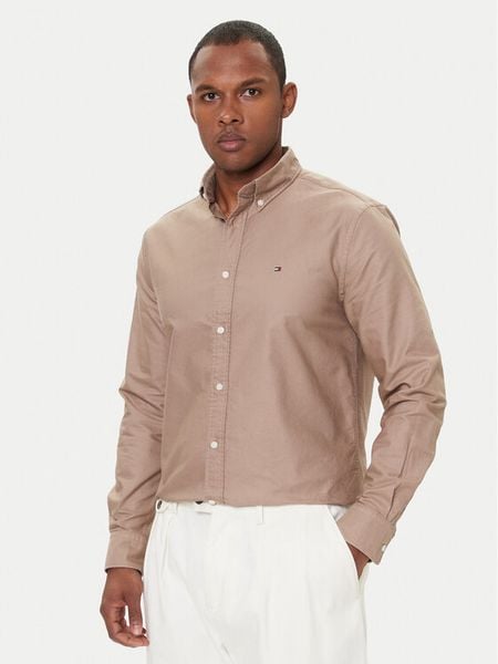 Tommy Hilfiger Koszula Solid Heritage MW0MW35774 Beżowy Regular Fit. Brązowe koszule męskie Tommy Hilfiger, m, bez wzorów, z bawełny, bez kołnierzyka, bez ramiączek. Za 389.99 zł.