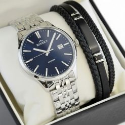 Zegarek Bisset Zestaw męski Szwajcarski zegarek BSDF38 szafirowe szkło gt + bransoletka. Niebieskie zegarki męskie Bisset, szklane. Za 669.40 zł.