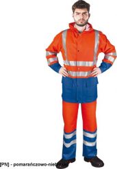 Kurtka męska R.E.I.S. KPLPUFLUO - Wysokiej jakości komplet przeciwdeszczowy z elastycznego materiału o wysokiej wytrzymałości - pomarańczowo-niebieski. Brązowe kurtki męskie R.E.I.S., m, bez wzorów, bez ramiączek, bez kaptura. Za 229.43 zł.