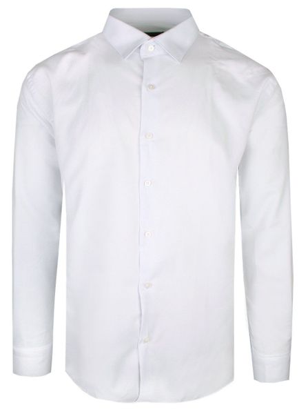 Elegancka Męska Taliowana Koszula - Rigon - Biała (Slim Fit). Białe koszule męskie Rigon, m, bez wzorów, z bawełny, bez kołnierzyka, bez ramiączek. Za 115.00 zł.