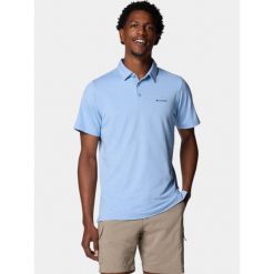 Koszulka polo męska Columbia Tech Trail. Niebieskie koszulki polo męskie Columbia, m, bez wzorów, z elastanu, sportowe, bez kołnierzyka, bez ramiączek. Za 209.00 zł.