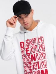 Ombre Nierozpinana męska bluza kangurka z kapturem i nadrukiem - biała V3 OM-SSPS-0158 L. Białe bluzy nierozpinane męskie Ombre, l, bez wzorów, z kapturem. Za 49.99 zł.