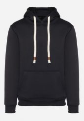 Granatowa Bluza z Bawełną Kapturem i Kieszenią Typu Kangurek Norrise. Niebieskie bluzy z kapturem męskie Born2be, l, bez wzorów, z bawełny. Za 79.99 zł.