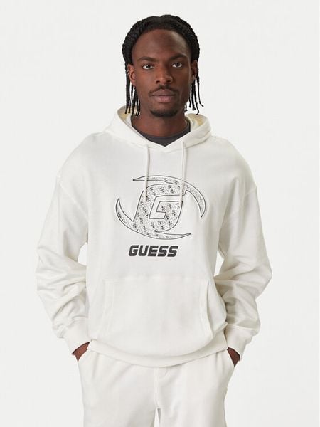Guess Bluza Z6RQ05 K9YI1 Biały Regular Fit. Białe bluzy nierozpinane męskie Guess, m, z aplikacjami, z bawełny, bez ramiączek, bez kaptura. Za 359.99 zł.
