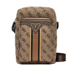 Saszetka Guess. Brązowe saszetki męskie Guess, z aplikacjami, młodzieżowe, małe. Za 199.99 zł.