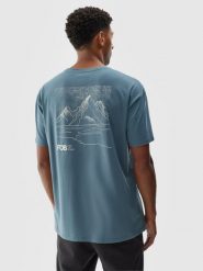 4F T-shirt oversize z nadrukiem męski - granatowy S. Niebieskie t-shirty męskie 4f, m, bez wzorów, z bawełny, bez kołnierzyka, bez ramiączek. W wyprzedaży za 39.99 zł.