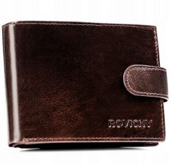 Portfel skórzany Rovicky N61L-RPVT-BL brązowy. Brązowe portfele męskie ROVICKY, bez wzorów, ze skóry. Za 57.99 zł.