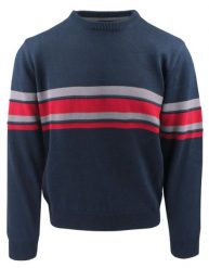 Sweter dla Mężczyzny - Lasota - Granat w Kolorowe Pasy. Niebieskie kardigany męskie Lasota, l, bez wzorów, z bawełny, bez ramiączek. Za 199.00 zł.