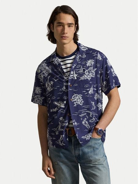 Polo Ralph Lauren Koszula 710B14282001 Granatowy Classic Fit. Niebieskie koszule męskie Polo Ralph Lauren, m, bez wzorów, z wiskozy, bez kołnierzyka, bez ramiączek. Za 969.99 zł.