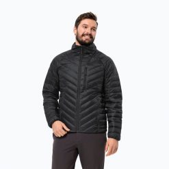 Kurtka puchowa męska Jack Wolfskin Passamani Down. Czarne kurtki męskie Jack Wolfskin, m, bez wzorów, z puchu, sportowe, bez ramiączek, bez kaptura. Za 629.99 zł.