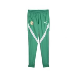 Męskie spodnie przedmeczowe Senegal 2025 PUMA Sport Green White. Białe długie spodnie sportowe męskie Puma, bez wzorów, do piłki nożnej. Za 309.00 zł.