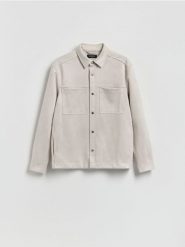 Kurtka koszulowa z imitacji zamszu - złamana biel. Kurtki męskie Reserved, l, bez wzorów, bez ramiączek, bez kaptura. Za 139.99 zł.