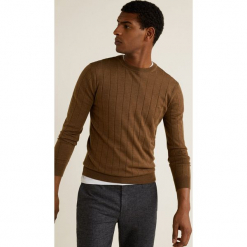 Mango Man - Sweter Willys. Brązowe swetry męskie Mango Man, z dzianiny, z okrągłym kołnierzem, z krótkim rękawem. W wyprzedaży za 139.90 zł.