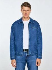Kurtka męska jeansowa zapinana na zamek ocieplana granatowa Malcom 530. Niebieskie kurtki męskie Big Star, l, bez wzorów, z jeansu, eleganckie, bez ramiączek, bez kaptura. Za 459.99 zł.