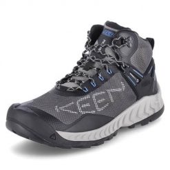 Buty trekkingowe męskie Keen Nxis Evo WP. Szare buty trekkingowe męskie Keen, bez wzorów, z materiału, sportowe, za kostkę, bez obcasa, bez zapięcia. Za 581.00 zł.