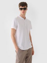 4F Koszulka polo męska - biała XL. Białe koszulki polo męskie 4f, m, bez wzorów, z bawełny, klasyczne, bez kołnierzyka, bez ramiączek. W wyprzedaży za 59.99 zł.