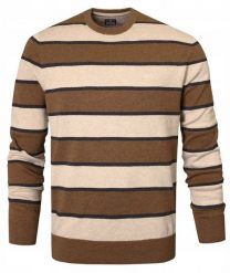 Bawełniany Sweter Męski, Okrągły Dekolt - Pako Jeans - Brąz i Beż, Pasy. Kardigany męskie Pako Jeans, l, bez wzorów, z bawełny, bez ramiączek. Za 169.00 zł.
