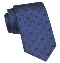 Elegancki Krawat Męski Angelo di Monti - Atramentowy w Geometryczny Wzór. Niebieskie krawaty i muchy męskie Angelo di Monti, bez wzorów, z tkaniny, eleganckie. Za 45.00 zł.