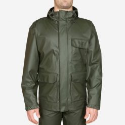 Kurtka przeciwdeszczowa outdoor SOLOGNAC 300. Brązowe kurtki outdoor męskie SOLOGNAC, l, bez wzorów, z materiału, bez kaptura, outdoorowe. W wyprzedaży za 129.99 zł.