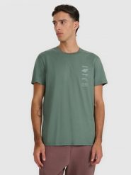 4F T-shirt regular z nadrukiem męski - khaki XXL. Brązowe t-shirty męskie 4f, m, bez wzorów, z bawełny, bez kołnierzyka, bez ramiączek. Za 59.99 zł.