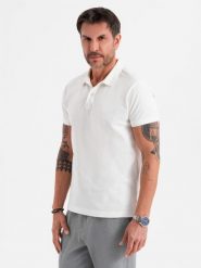 Polo koszulka z bawełnianej dzianiny pique ecru V7 OM-POSS-0103 S. Koszulki polo męskie Ombre, m, bez wzorów, z bawełny, bez kołnierzyka, bez ramiączek. Za 121.01 zł.